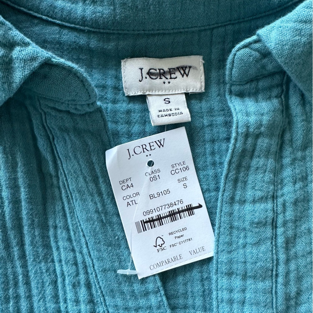 NEW J. CREW Factory Short-sleeve gauze popover dress in Atlantis Size‎ Small - Picture 7 of 7